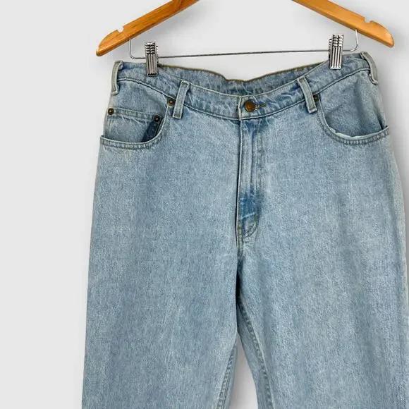 90s Vintage Geoffrey Beene Light Wash Straight Leg Jeans 33x30 100% Cotton Denim - Picture 3 of 8